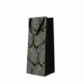 Geschenktasche premium für Flasche - Jungle Leaves 12x10x37 cm